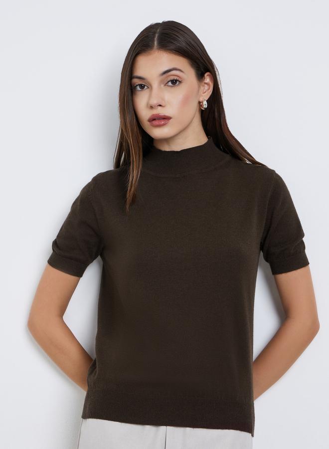 Styli Brown Short Sleeve Knit Top - Image 3